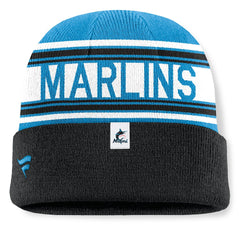 Miami Marlins Fanatics Fundamental Team Stripe Cuffed Knit Hat - Black - Fanatics Sale