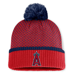 Los Angeles Angels Fanatics Women's Fundamental Jacquard Cuffed Knit Hat with Pom - Red - Fanatics Discount