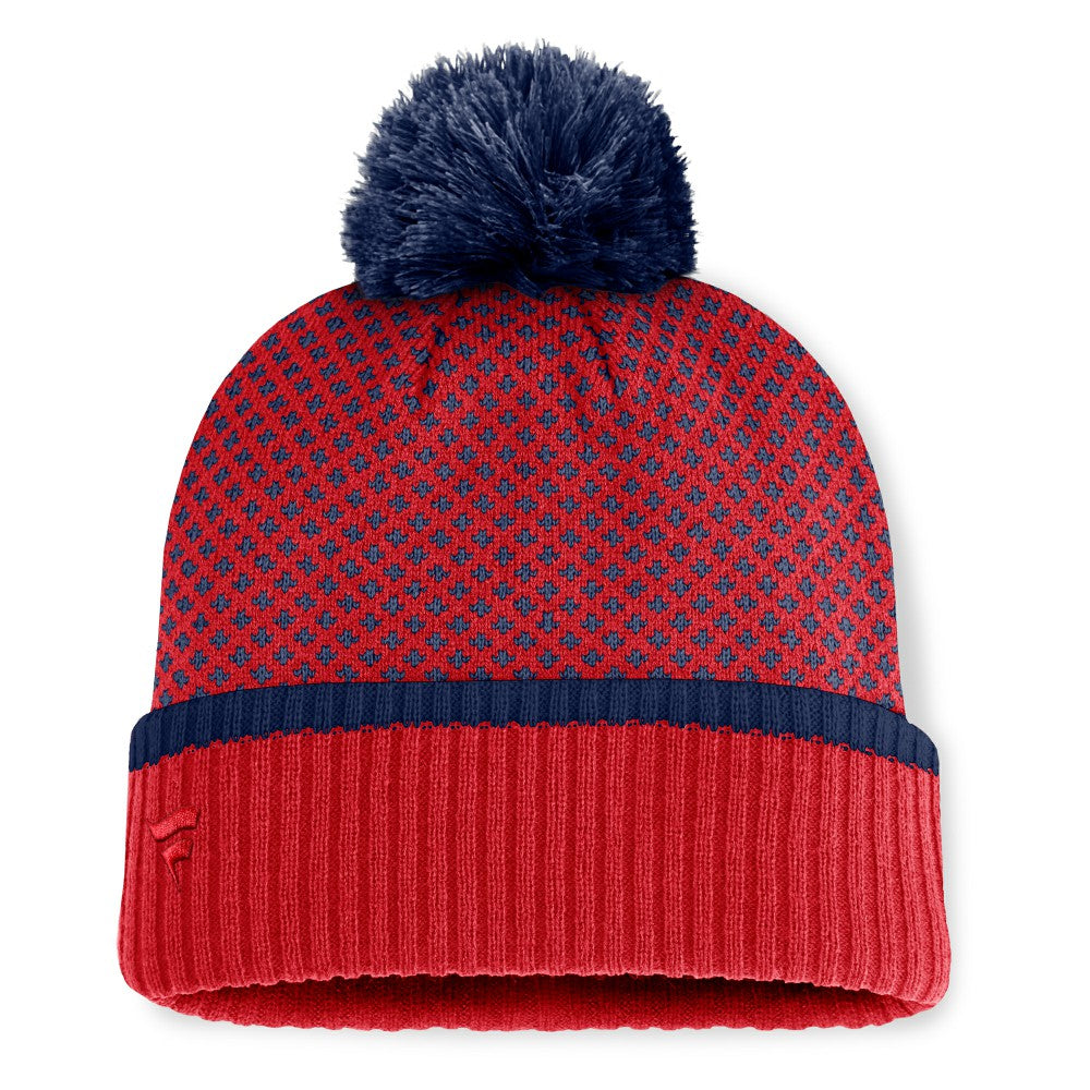 Los Angeles Angels Fanatics Women's Fundamental Jacquard Cuffed Knit Hat with Pom - Red - Fanatics Discount