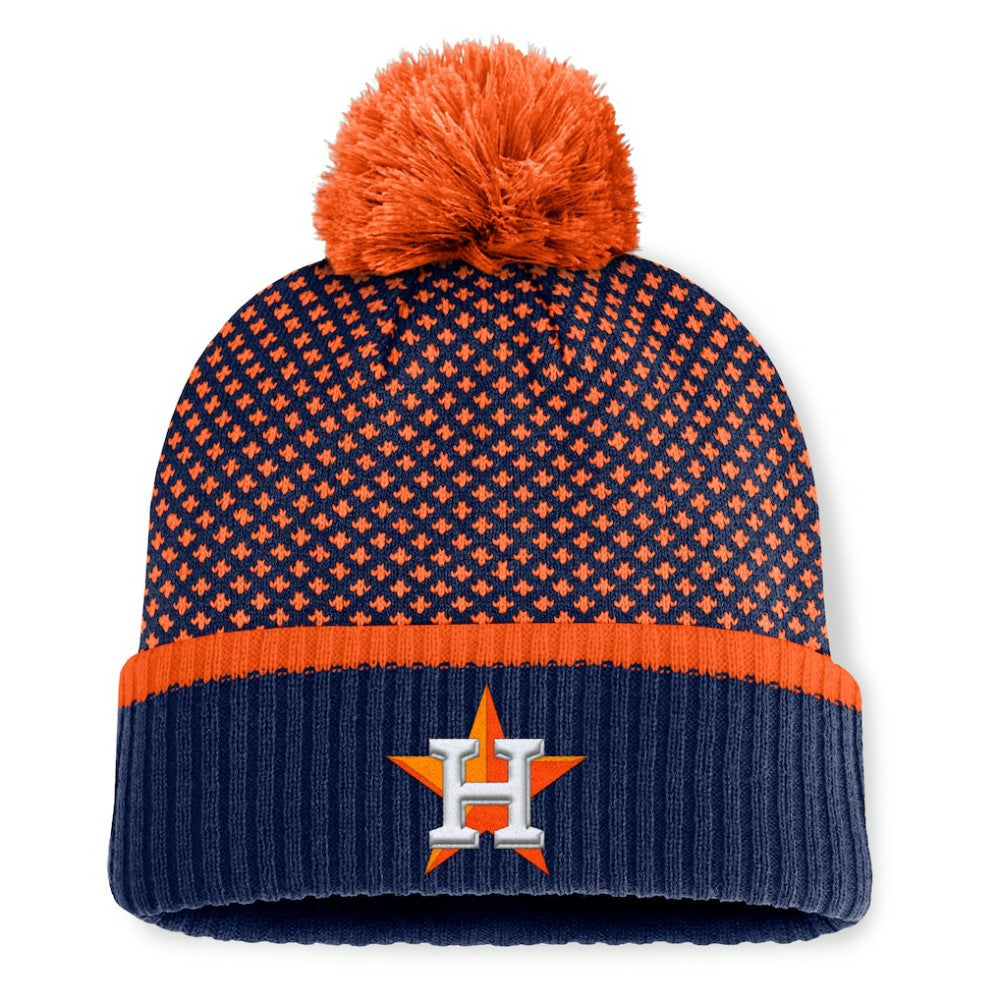 Houston Astros Fanatics Women's Fundamental Jacquard Cuffed Knit Hat with Pom - Navy - Fanatics Lifestyle