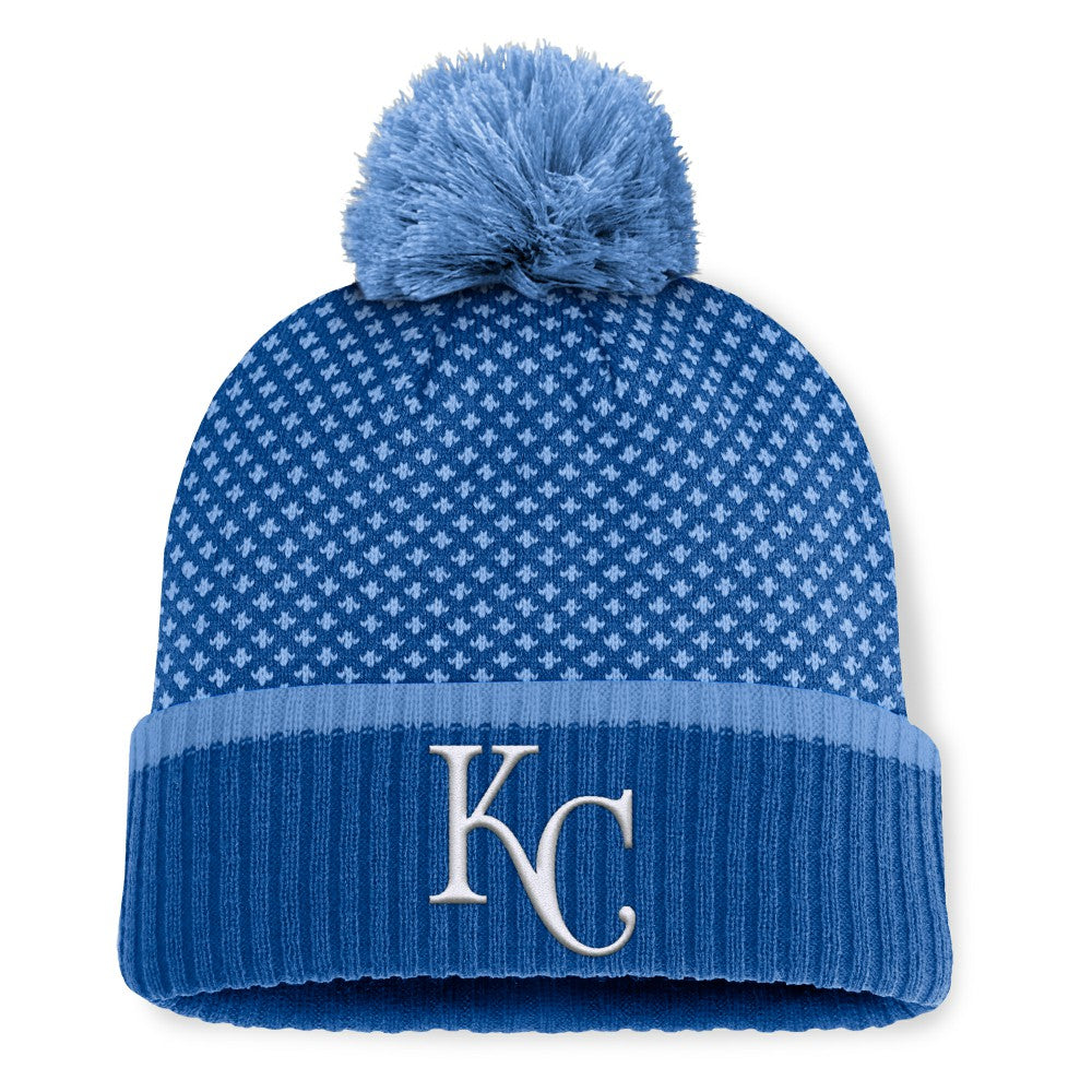 Kansas City Royals Fanatics Women's Fundamental Jacquard Cuffed Knit Hat with Pom - Royal - Fanatics Online