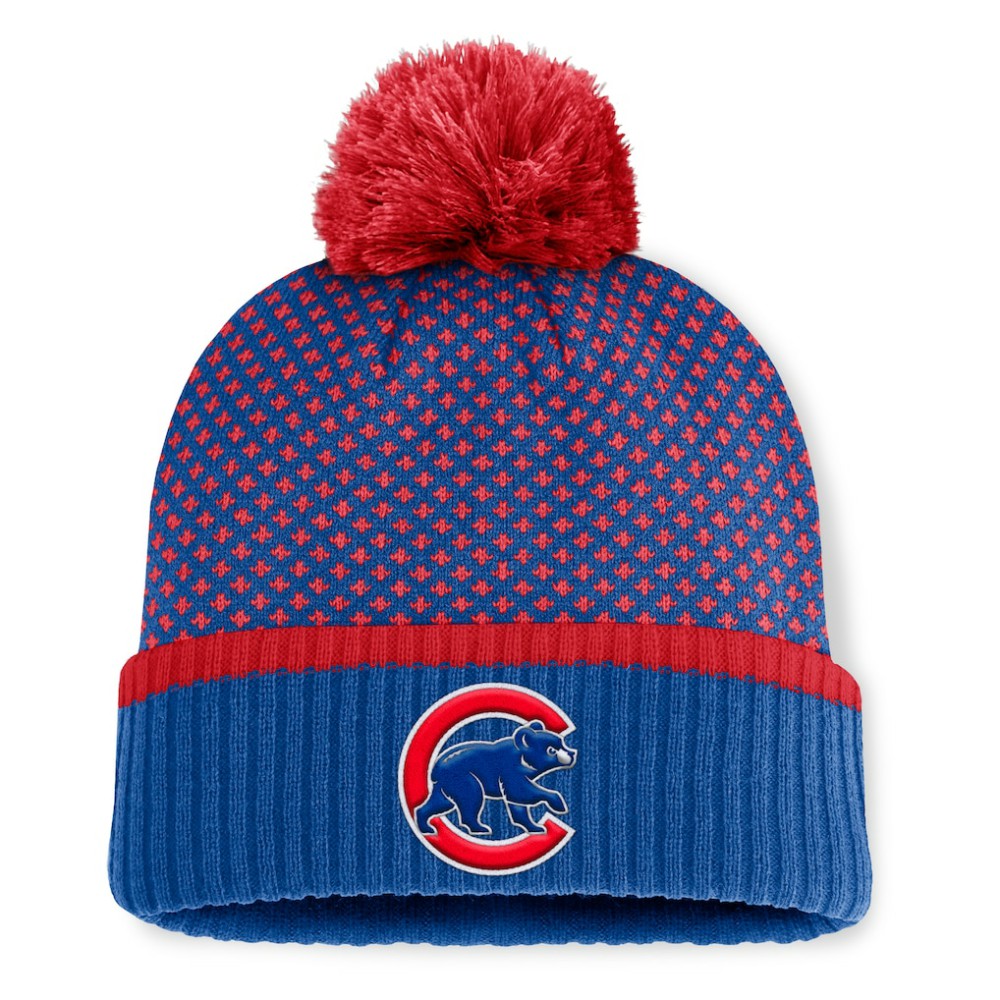 Chicago Cubs Fanatics Women's Fundamental Jacquard Cuffed Knit Hat with Pom - Royal - Fanatics on Sale