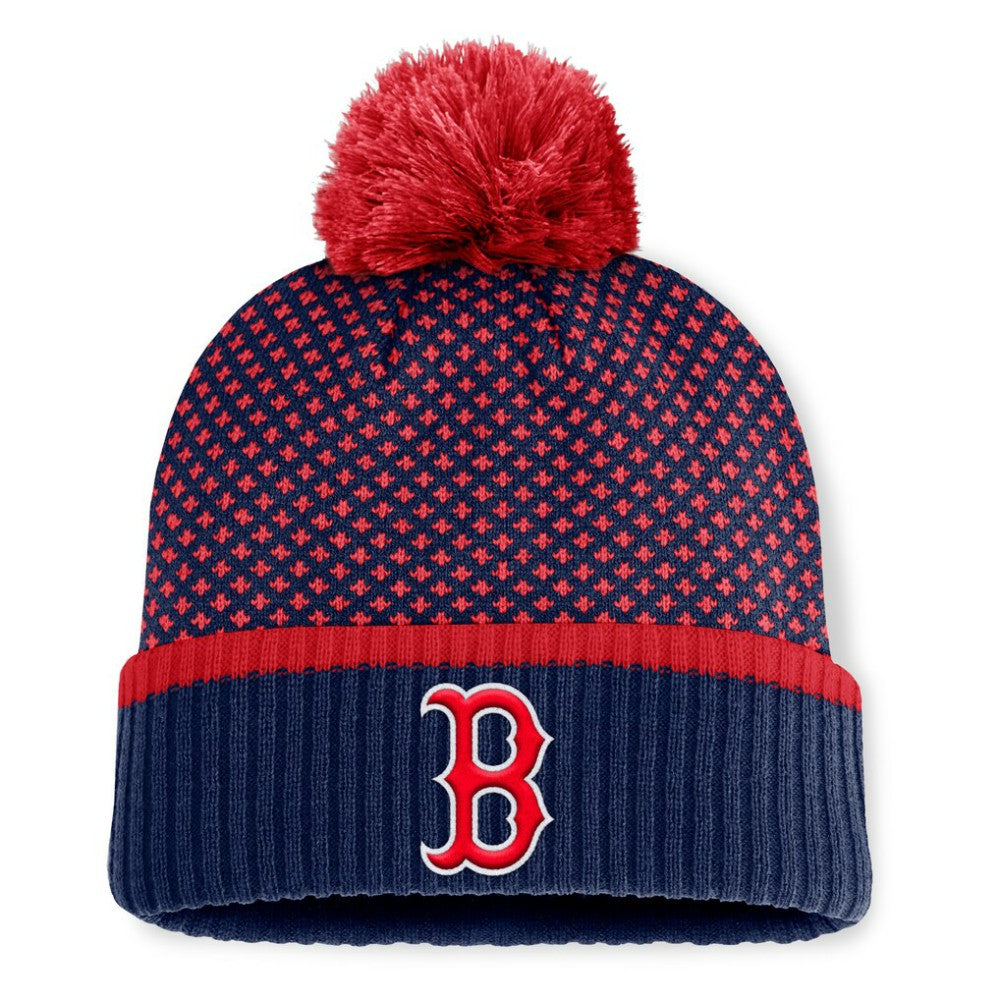 Boston Red Sox Fanatics Women's Fundamental Jacquard Cuffed Knit Hat with Pom - Navy - Fanatics Lifestyle