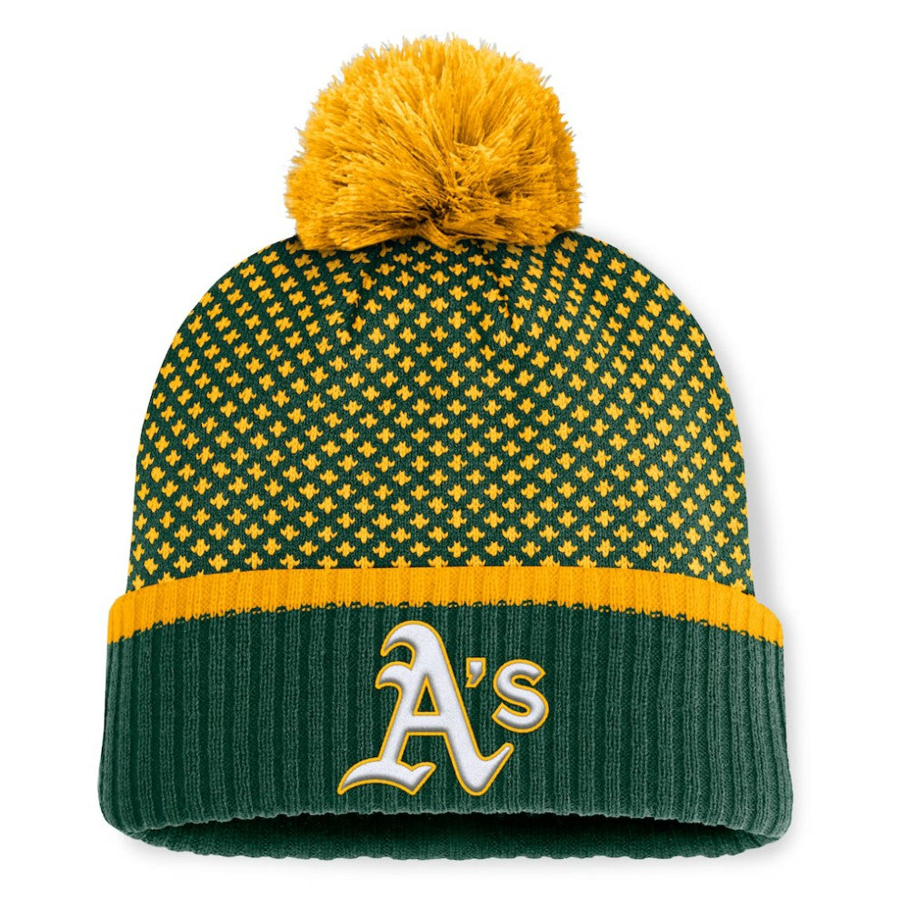 Athletics Fanatics Women's Fundamental Jacquard Cuffed Knit Hat with Pom - Green - Fanatics Sale