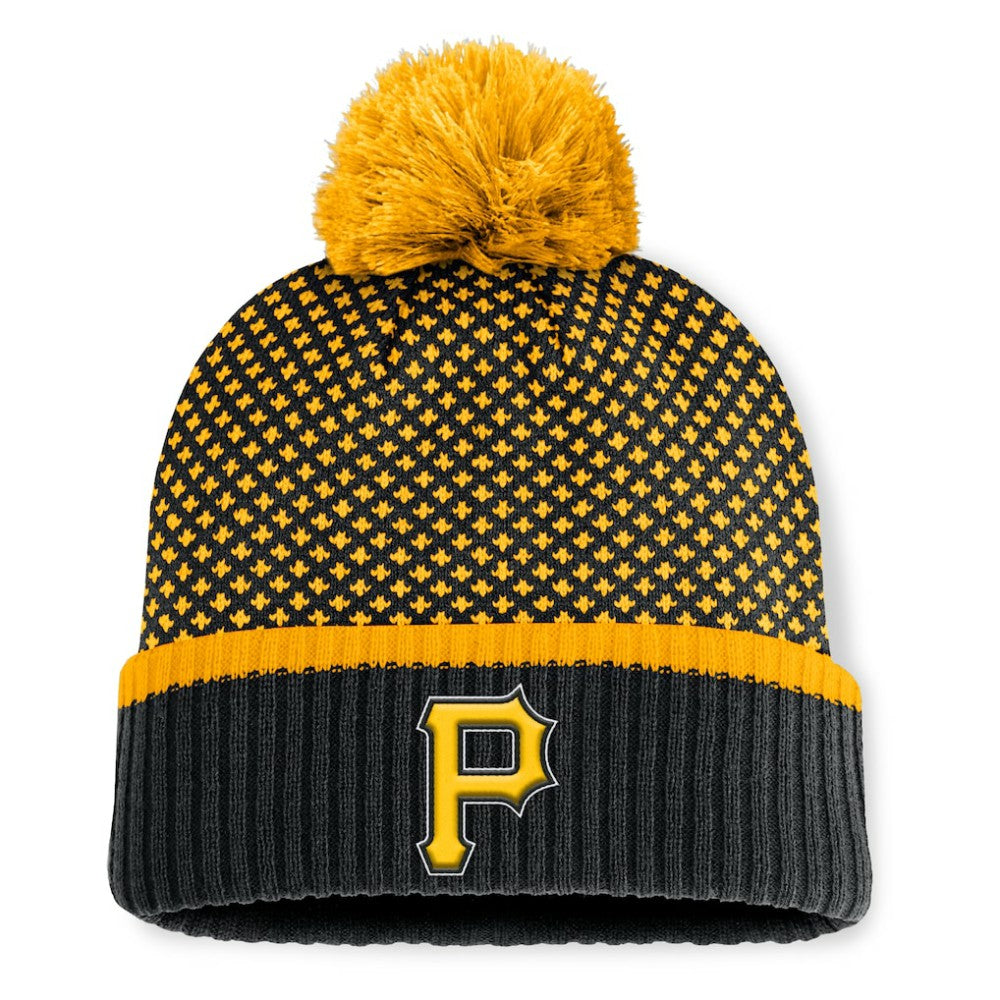 Pittsburgh Pirates Fanatics Women's Fundamental Jacquard Cuffed Knit Hat with Pom - Black - Fanatics Lifestyle