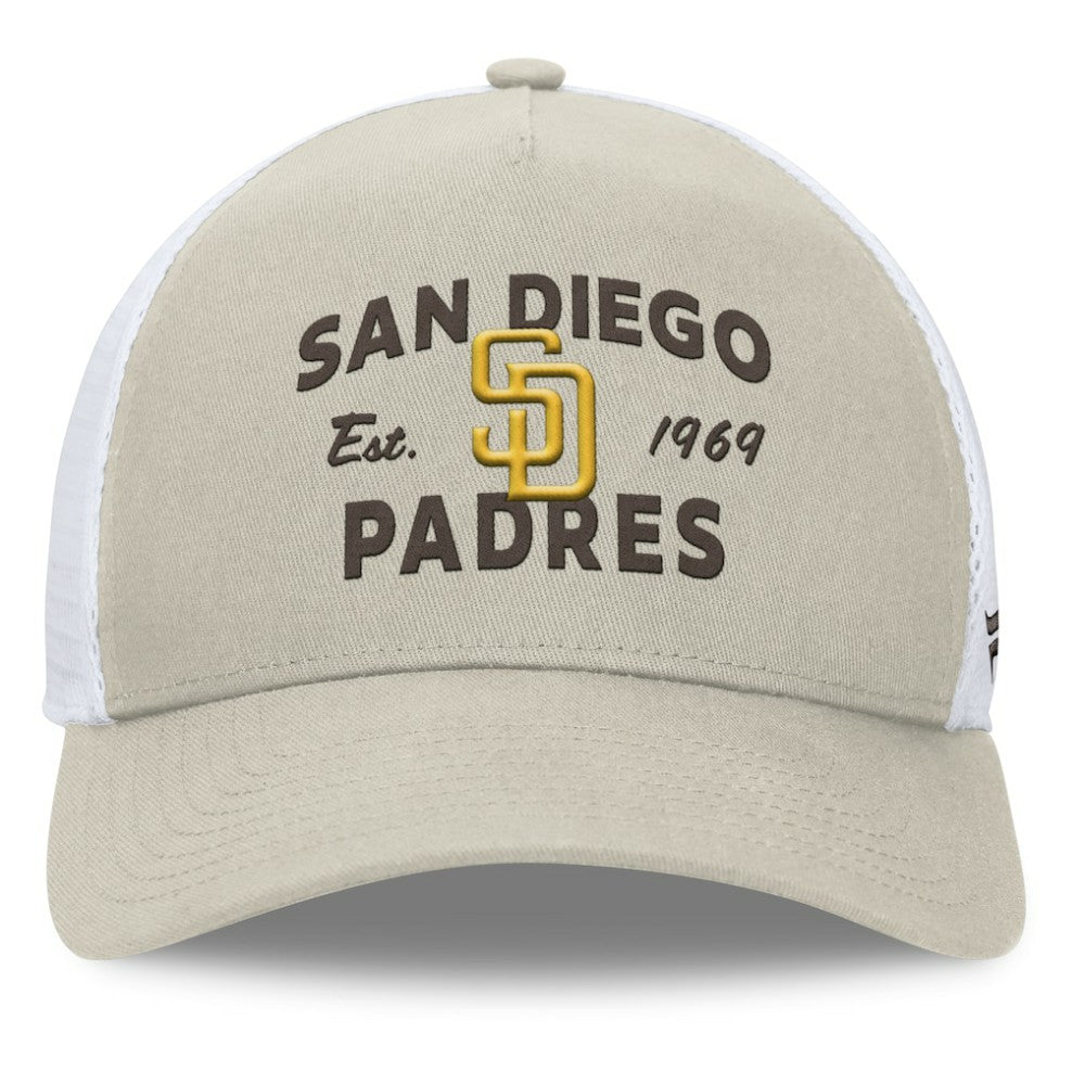 San Diego Padres Fanatics A-Frame Trucker Adjustable Hat - Stone - Fanatics Sale