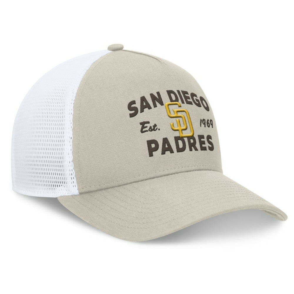 San Diego Padres Fanatics A-Frame Trucker Adjustable Hat - Stone - Fanatics Sale