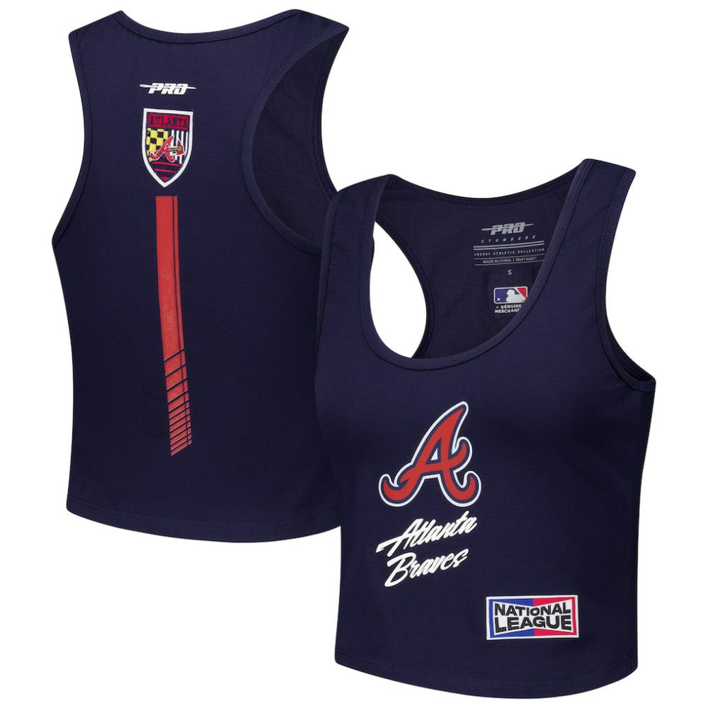 Atlanta Braves Pro Standard Women's Fast Lane Fitted Tri-Blend Cropped Tank Top - Navy - MLB Sale