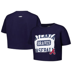 Atlanta Braves Pro Standard Women's Made To Play Boxy Cropped T-Shirt - Navy - MLB on Sale