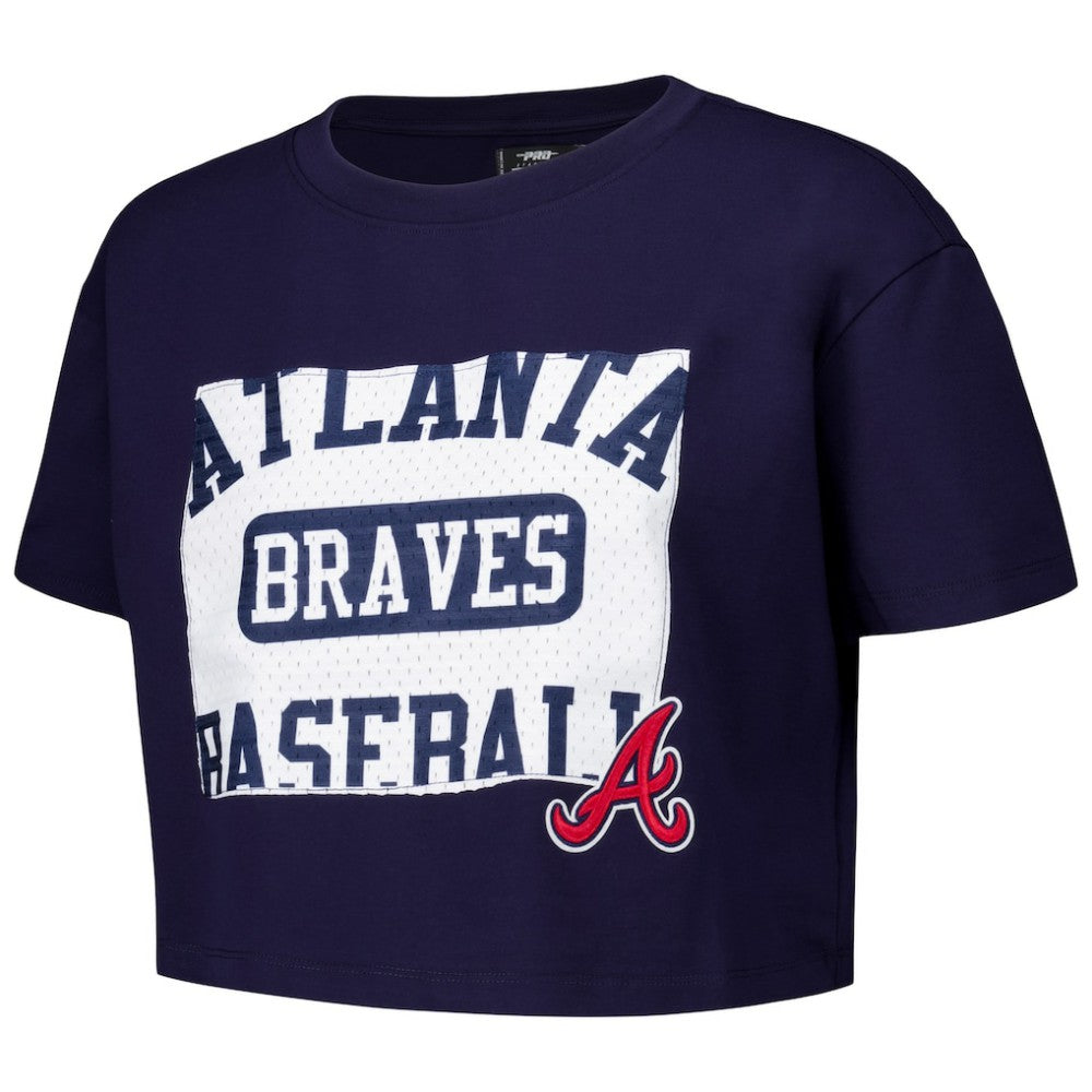 Atlanta Braves Pro Standard Women's Made To Play Boxy Cropped T-Shirt - Navy - MLB on Sale