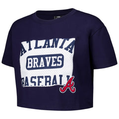 Atlanta Braves Pro Standard Women's Made To Play Boxy Cropped T-Shirt - Navy - MLB on Sale