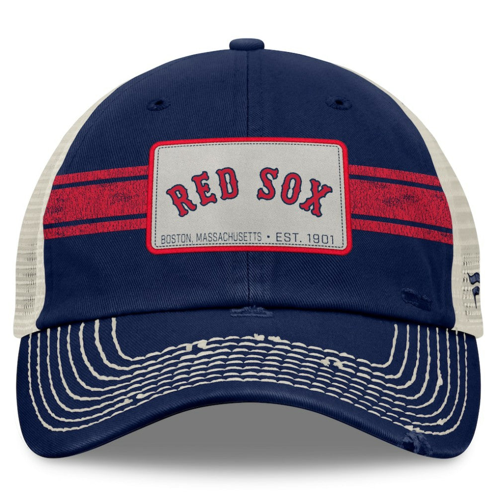 Boston Red Sox Fanatics  Heritage Stripe Trucker Adjustable Hat - Navy/Natural - Fanatics Discount