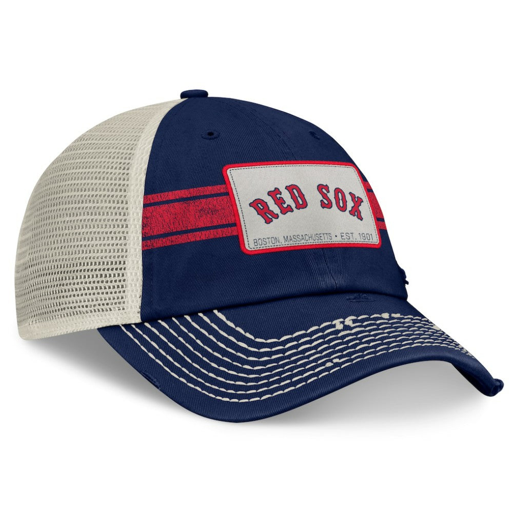 Boston Red Sox Fanatics  Heritage Stripe Trucker Adjustable Hat - Navy/Natural - Fanatics Discount