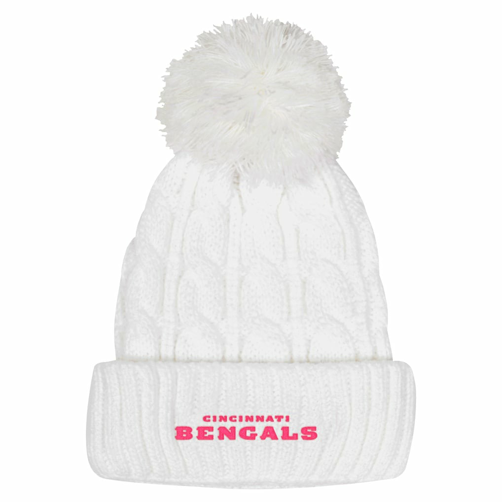 Cincinnati Bengals Girls Youth Cable Cuffed Knit Hat with Pom White