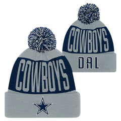 Dallas Cowboys Youth Bevel Cuffed Knit Hat with Pom Navy/Gray