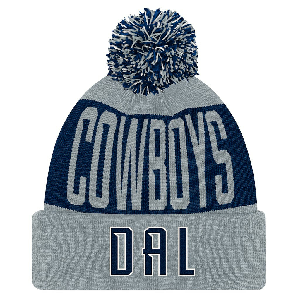 Dallas Cowboys Youth Bevel Cuffed Knit Hat with Pom Navy/Gray