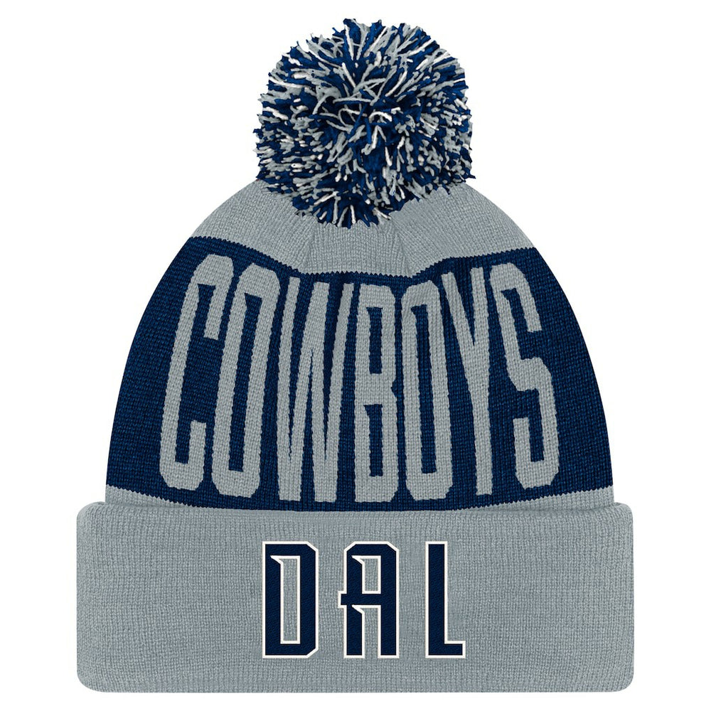 Dallas Cowboys Youth Bevel Cuffed Knit Hat with Pom Navy/Gray