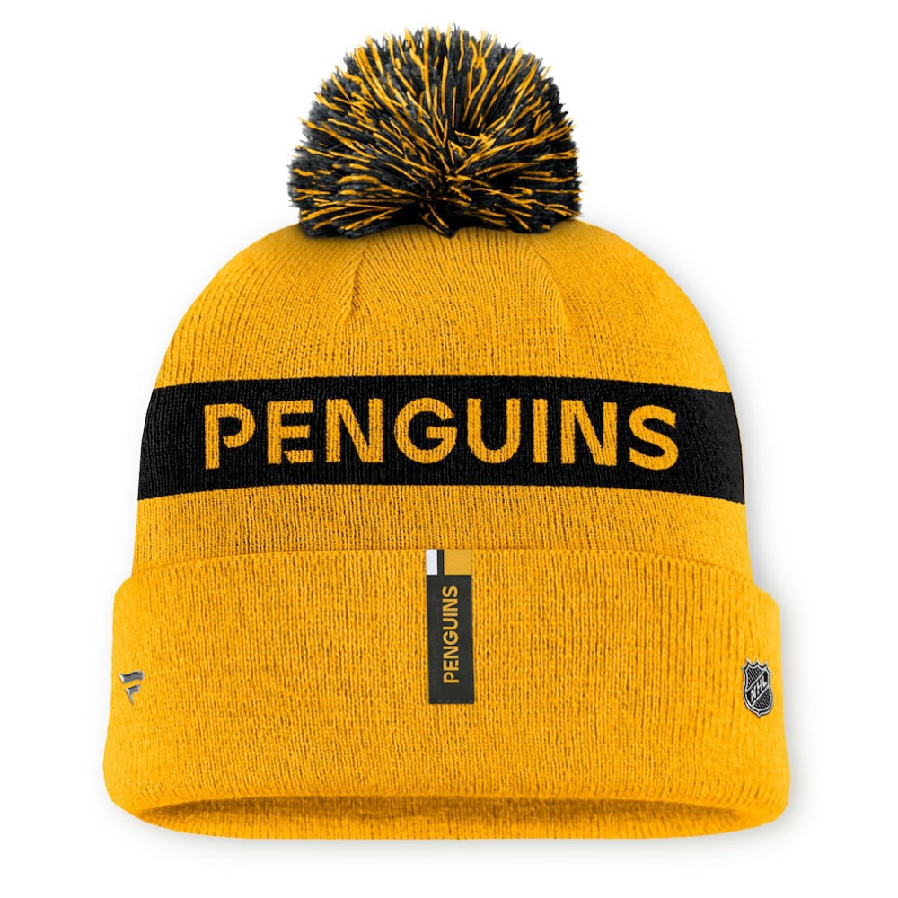 Pittsburgh Penguins Fanatics Women's Authentic Pro Rink Cuffed Knit Hat with Pom - Gold/Black - NHL 200897932