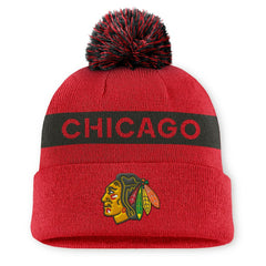 Chicago Blackhawks Fanatics Women's Authentic Pro Rink Cuffed Knit Hat with Pom - Red/Black - NHL 200897942