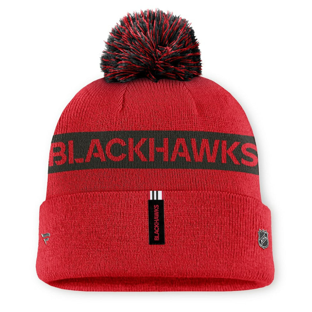 Chicago Blackhawks Fanatics Women's Authentic Pro Rink Cuffed Knit Hat with Pom - Red/Black - NHL 200897942