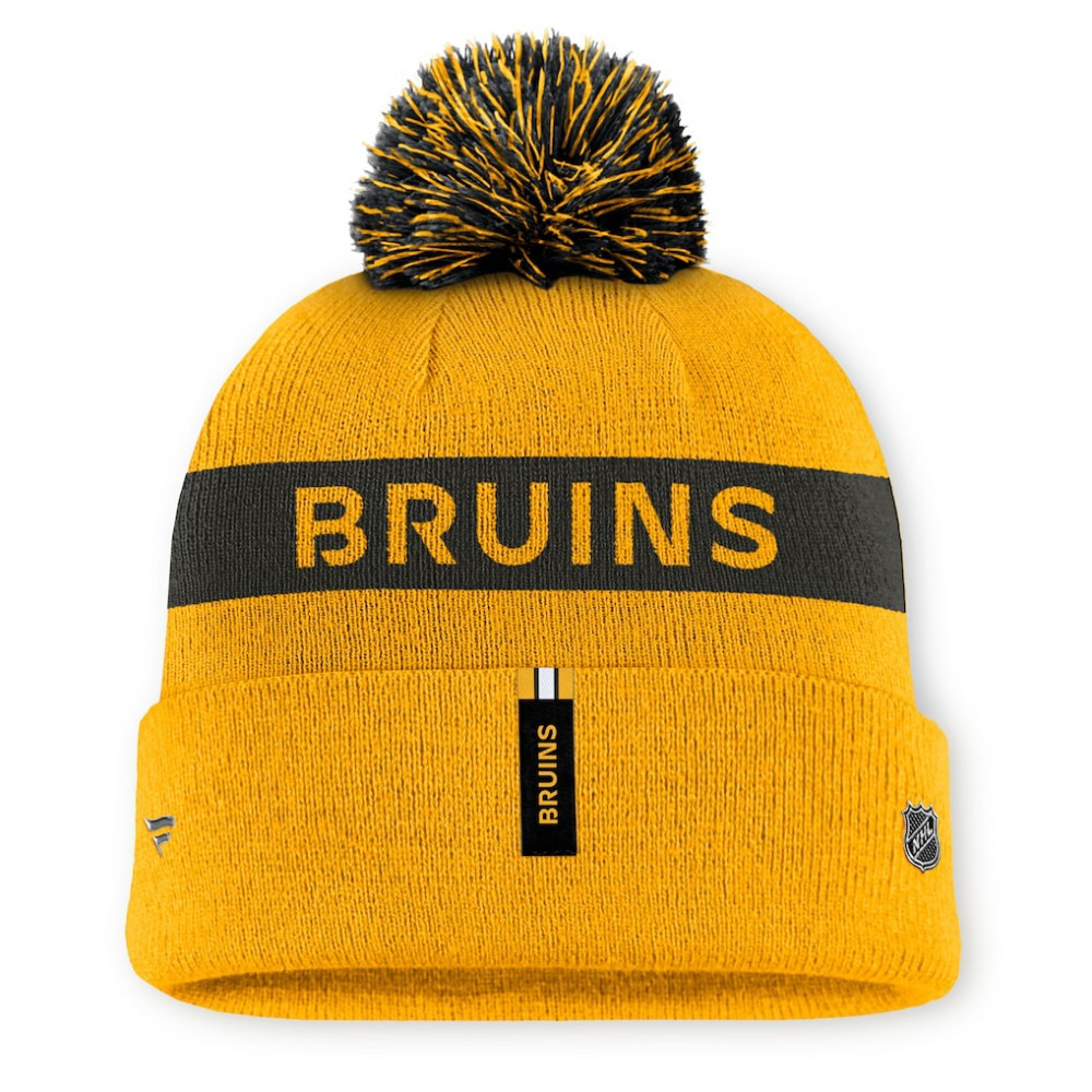 Boston Bruins Fanatics Women's Authentic Pro Rink Cuffed Knit Hat with Pom - Gold/Black - NHL 200897948
