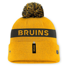 Boston Bruins Fanatics Women's Authentic Pro Rink Cuffed Knit Hat with Pom - Gold/Black - NHL 200897948