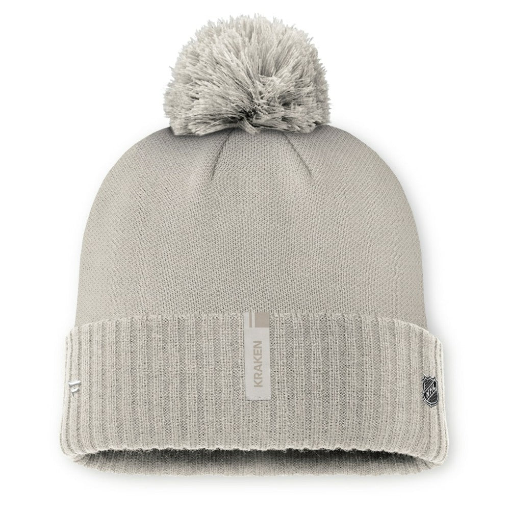 Seattle Kraken Fanatics Women's Authentic Pro Road Cuffed Knit Hat with Pom - Tan - NHL 200897989