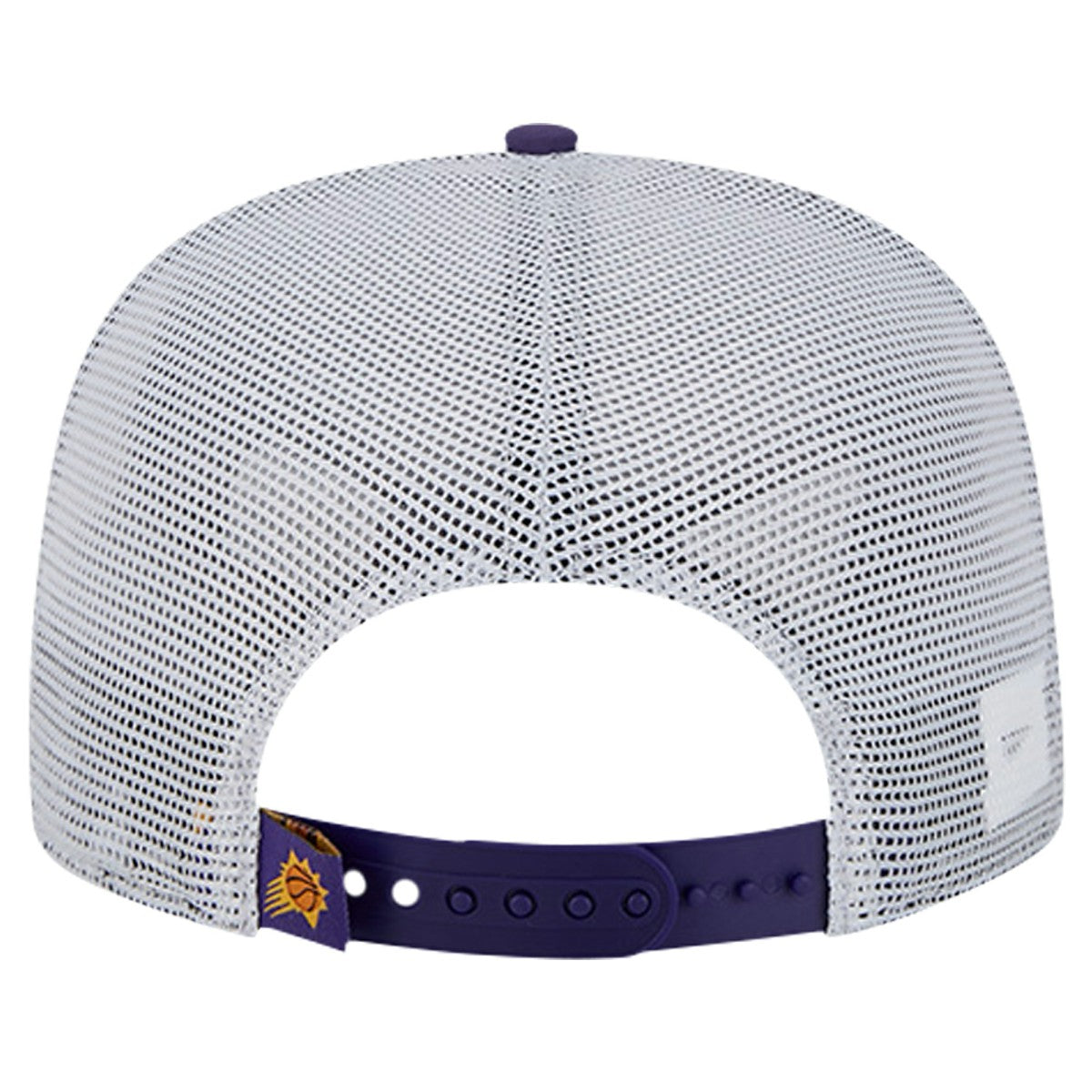 Phoenix Suns Puff Print Team Code A-Frame 9FIFTY Trucker Snapback Hat Purple | New Era Near Me
