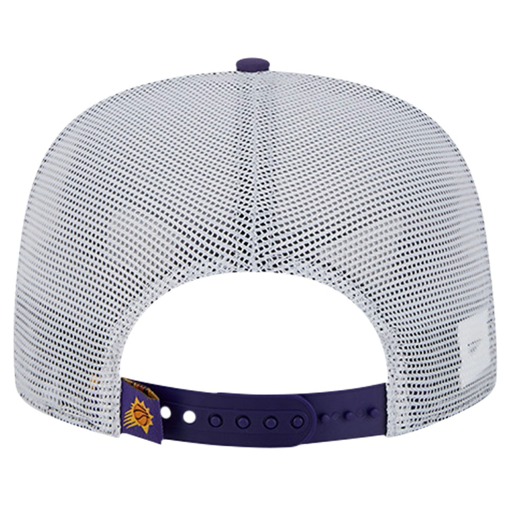 Phoenix Suns Puff Print Team Code A-Frame 9FIFTY Trucker Snapback Hat Purple | New Era Near Me