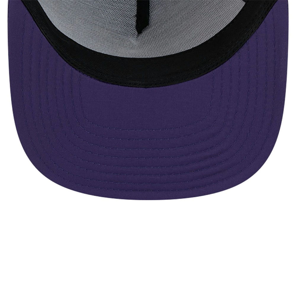 Phoenix Suns Puff Print Team Code A-Frame 9FIFTY Trucker Snapback Hat Purple | New Era Near Me