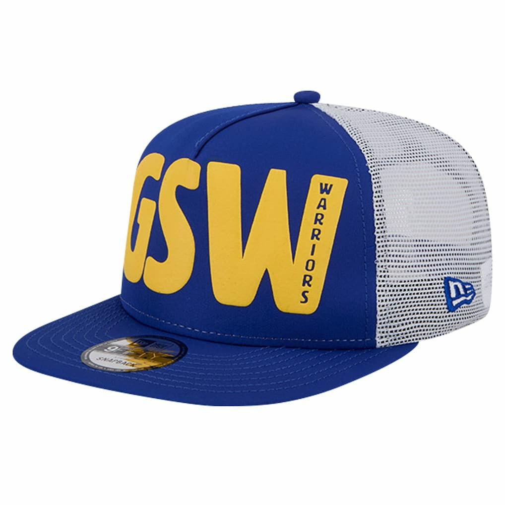 Golden State Warriors Puff Print Team Code A-Frame 9FIFTY Trucker Snapback Hat for sale Royal | New Era discount