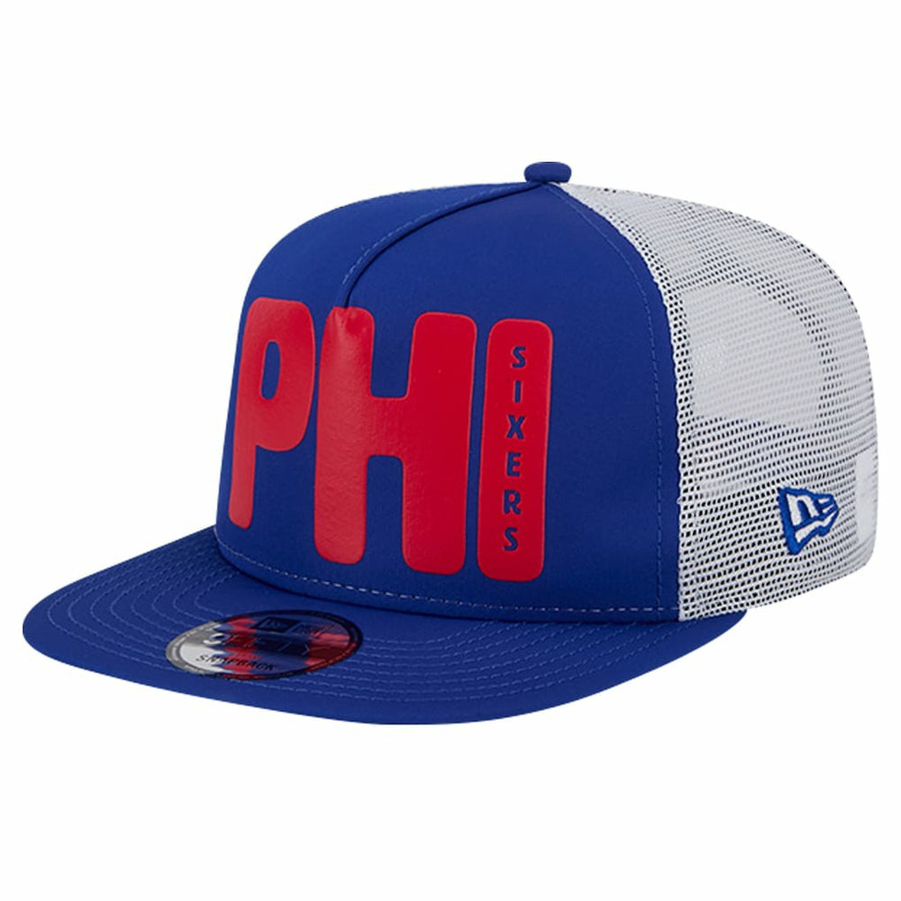 Philadelphia 76ers Puff Print Team Code A-Frame 9FIFTY Trucker Snapback Hat Royal | New Era outlet