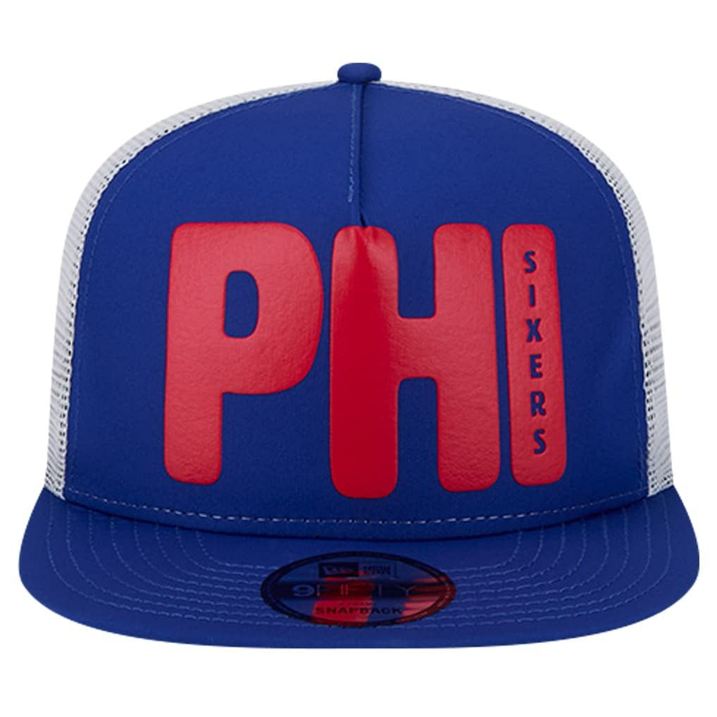 Philadelphia 76ers Puff Print Team Code A-Frame 9FIFTY Trucker Snapback Hat Royal | New Era outlet