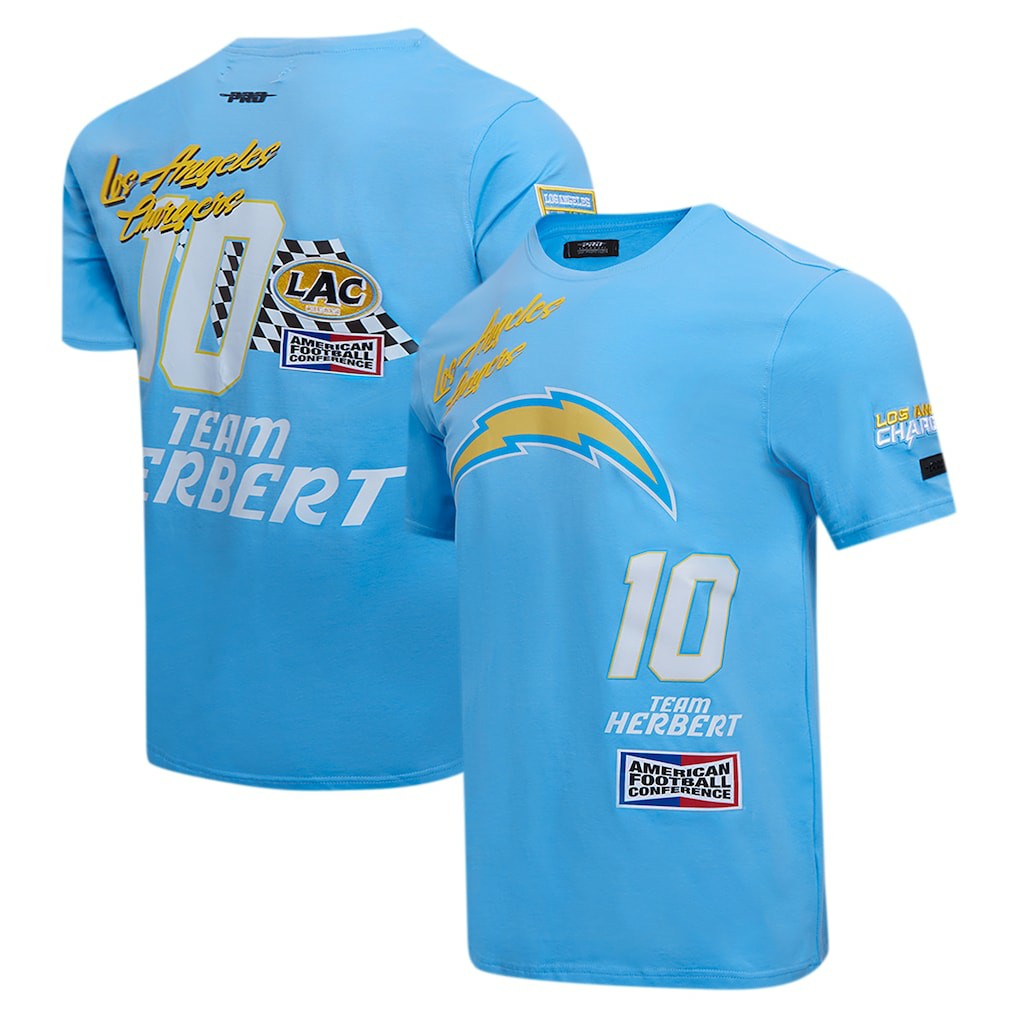 Justin Herbert Los Angeles Chargers Pro Standard Fast Lane Name & Number Player T-Shirt Powder Blue