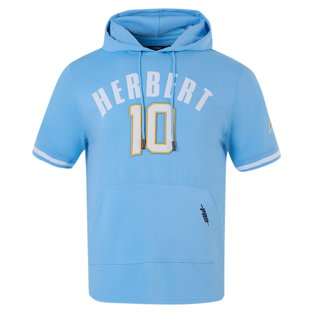 Justin Herbert Los Angeles Chargers Pro Standard Player Name & Number Hoodie T-Shirt Powder Blue