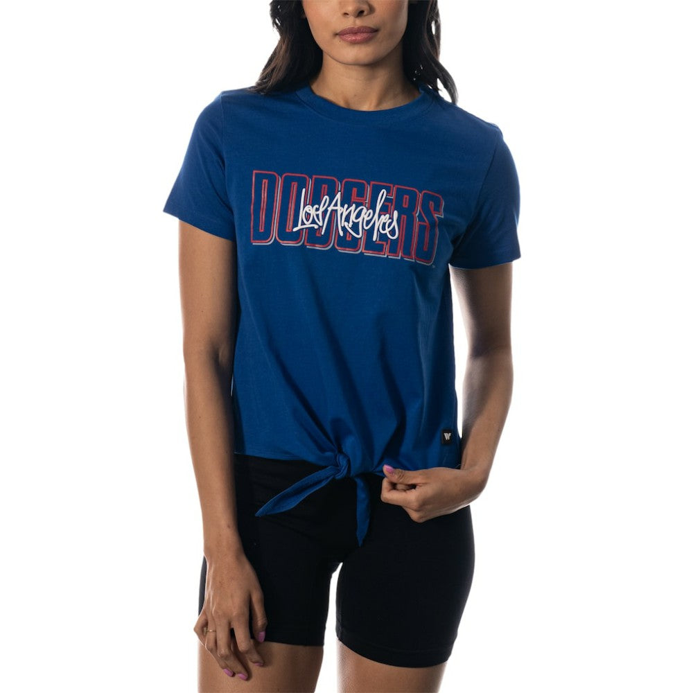 Los Angeles Dodgers The Wild Collective Women's Twist Front T-Shirt - Royal - MLB Lifestyle