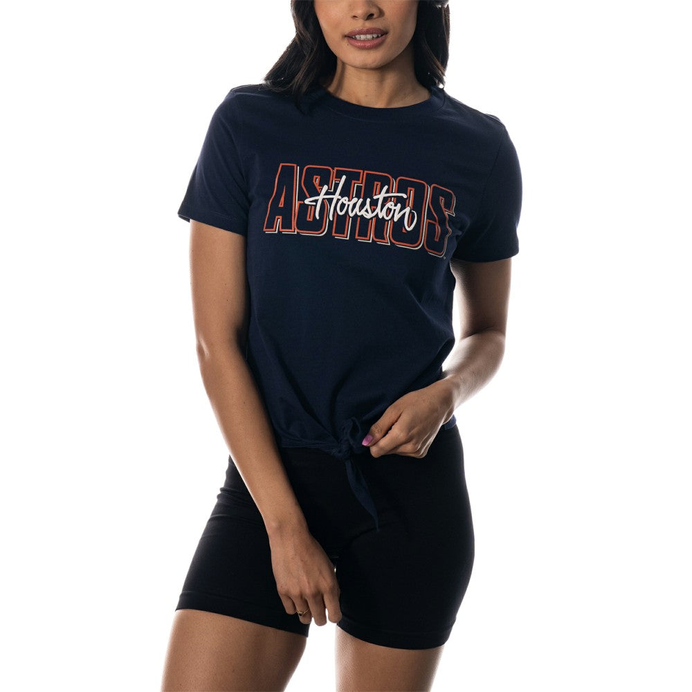 Houston Astros The Wild Collective Women's Twist Front T-Shirt - Navy - MLB on Sale