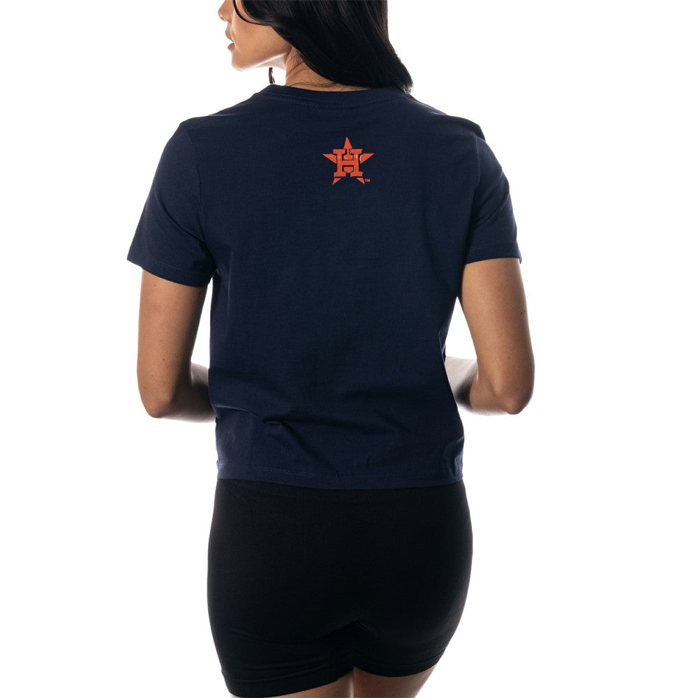 Houston Astros The Wild Collective Women's Twist Front T-Shirt - Navy - MLB on Sale