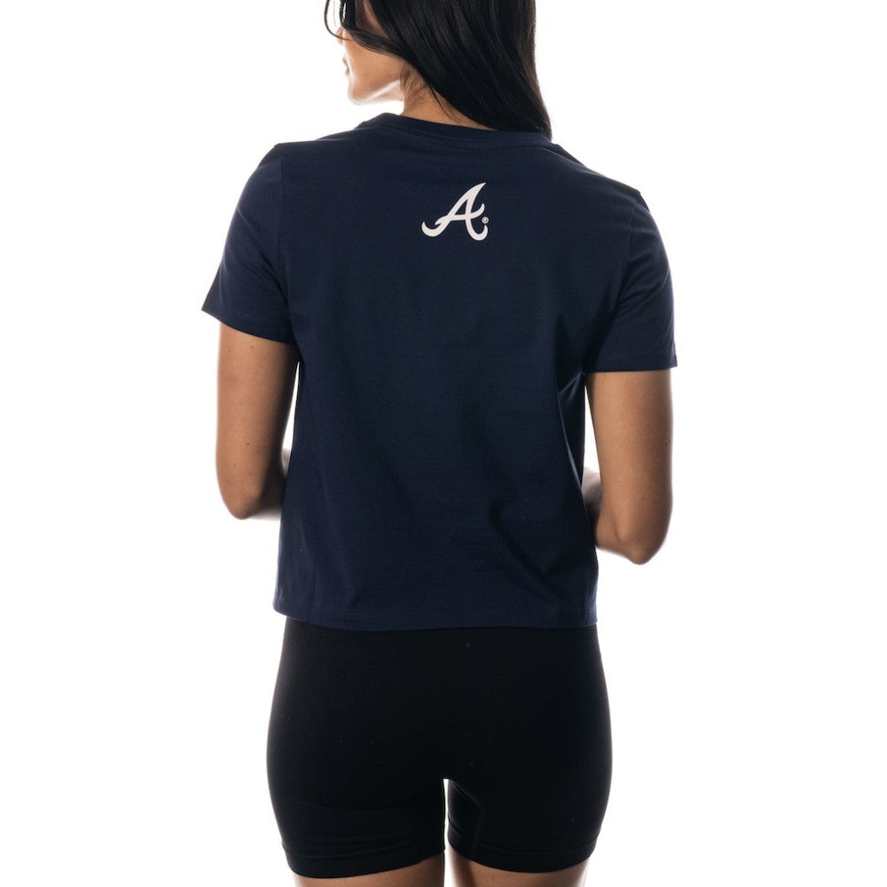 Atlanta Braves The Wild Collective Women's Twist Front T-Shirt - Navy - MLB Lifestyle