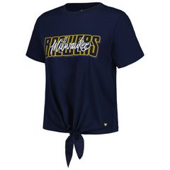 Milwaukee Brewers The Wild Collective Women's Twist Front T-Shirt - Navy - MLB on Sale