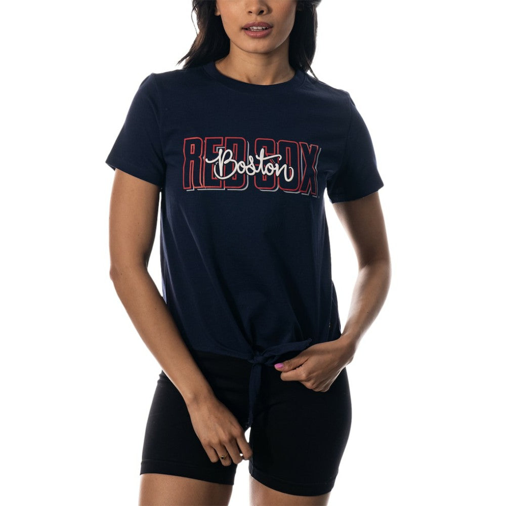 Boston Red Sox The Wild Collective Women's Twist Front T-Shirt - Navy - MLB on Sale