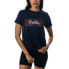Boston Red Sox The Wild Collective Women's Twist Front T-Shirt - Navy - MLB on Sale
