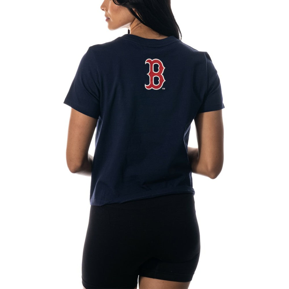 Boston Red Sox The Wild Collective Women's Twist Front T-Shirt - Navy - MLB on Sale