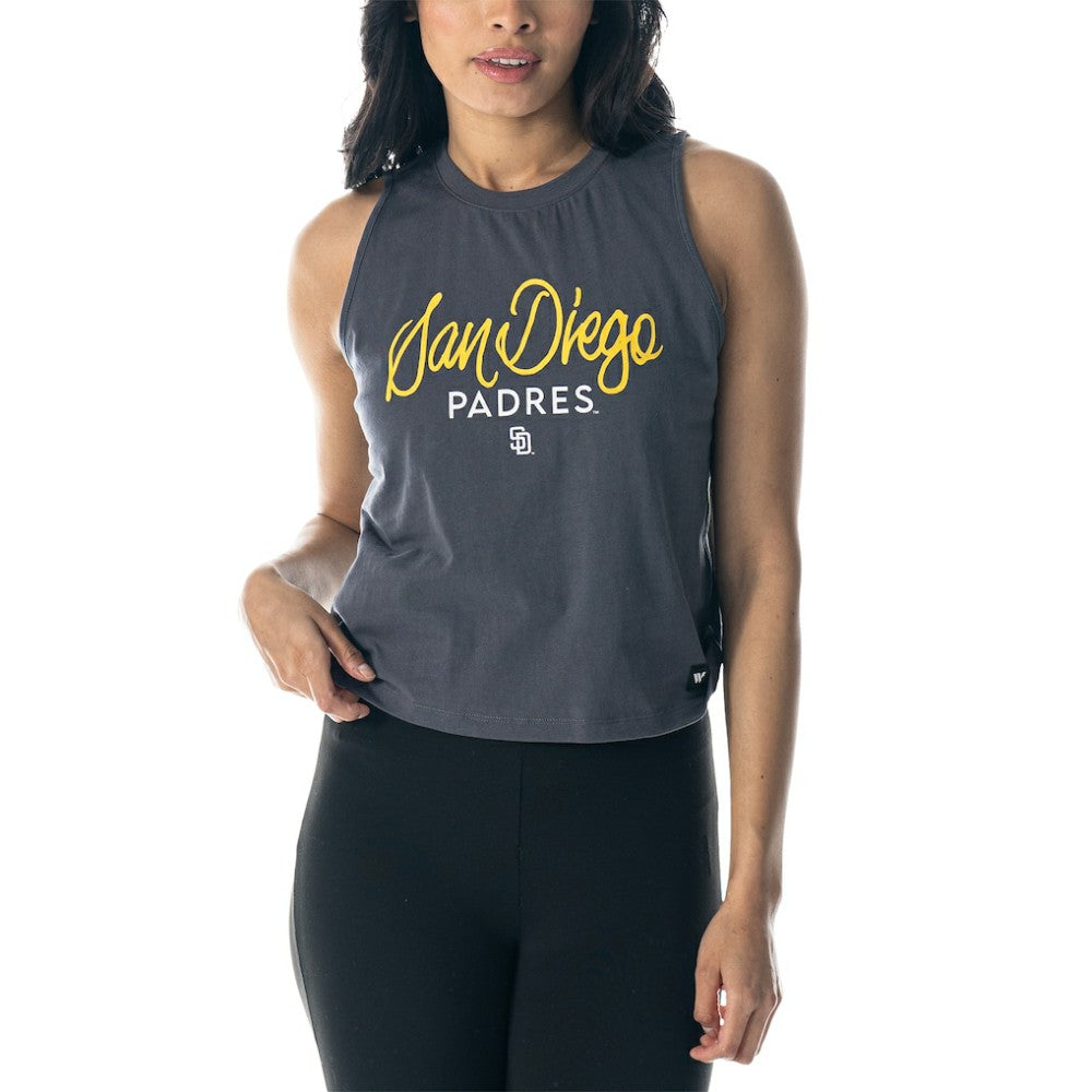San Diego Padres The Wild Collective Women's Side Knot Tank Top - Charcoal - MLB Lifestyle