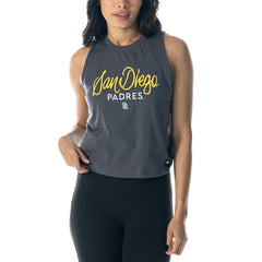 San Diego Padres The Wild Collective Women's Side Knot Tank Top - Charcoal - MLB Lifestyle