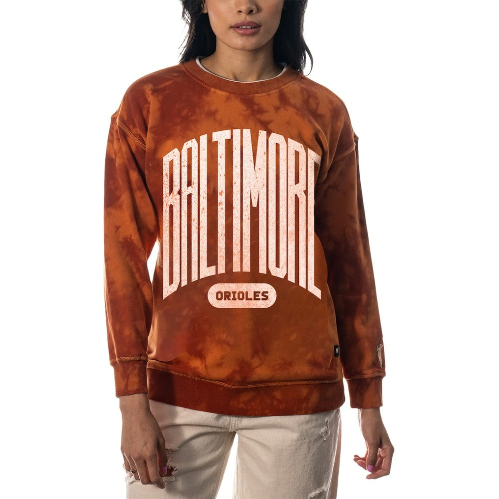 Baltimore Orioles The Wild Collective Women's Overdyed Pullover Sweatshirt - Orange - MLB on Sale