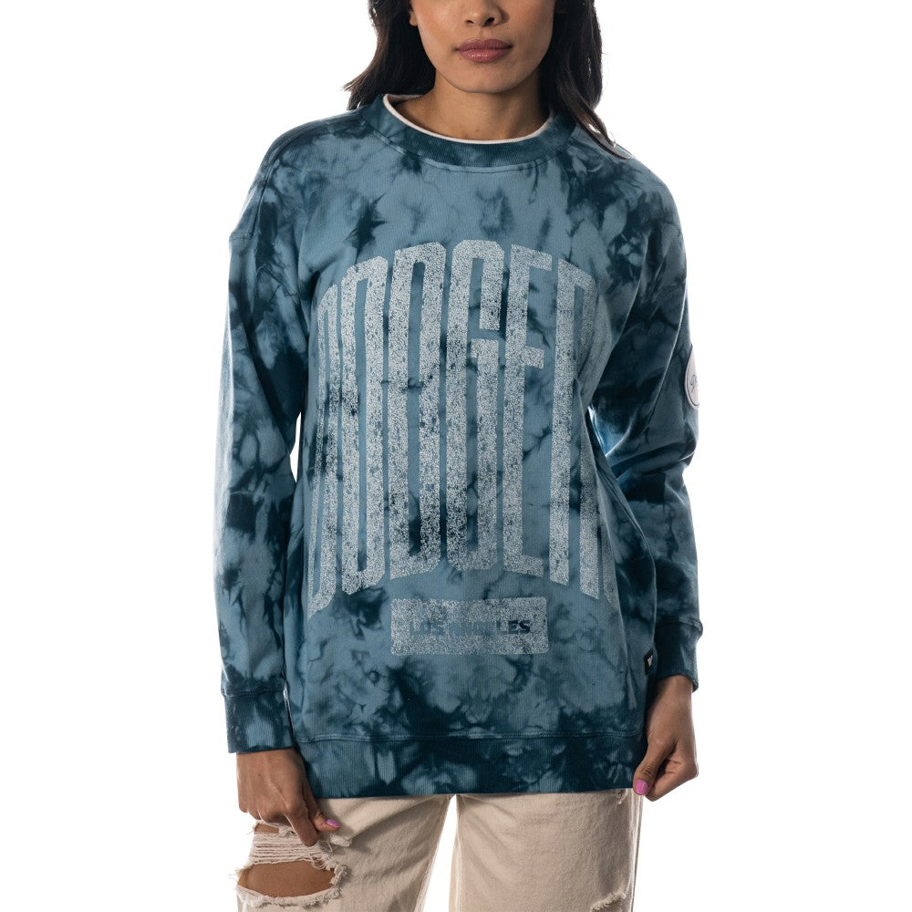 Los Angeles Dodgers The Wild Collective Women's Overdyed Pullover Sweatshirt - Blue - MLB Discount