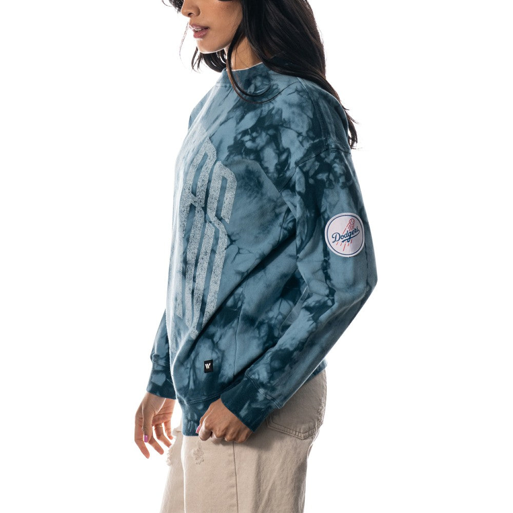 Los Angeles Dodgers The Wild Collective Women's Overdyed Pullover Sweatshirt - Blue - MLB Discount