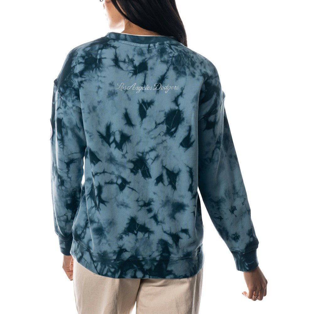 Los Angeles Dodgers The Wild Collective Women's Overdyed Pullover Sweatshirt - Blue - MLB Discount