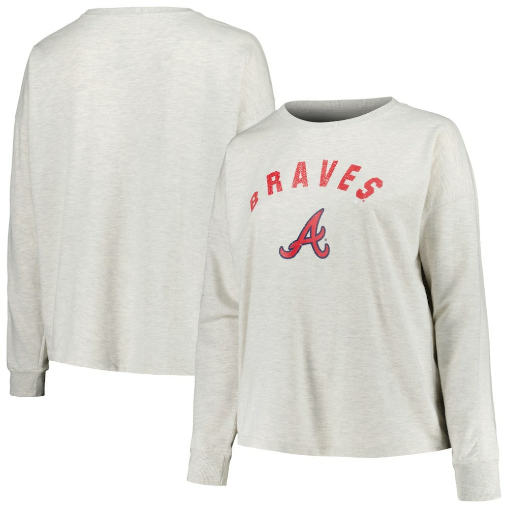 Atlanta Braves Profile Women's Plus Size French Terry Pullover Sweatshirt - Oatmeal - MLB Lifestyle